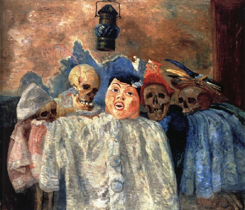 James Ensor Pierrot and Skeleton oil painting image